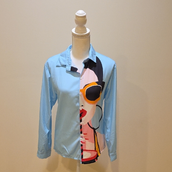 Stylish Graphic Button-Up Shirt - Picture 1 of 5